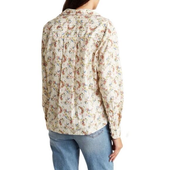 Frank & Eileen Silvio Floral Stripe Button-Up Shirt in Yellow Stripe NWOT Size X - Picture 2 of 7